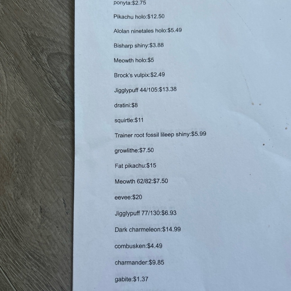 Pokemon Card Collection List